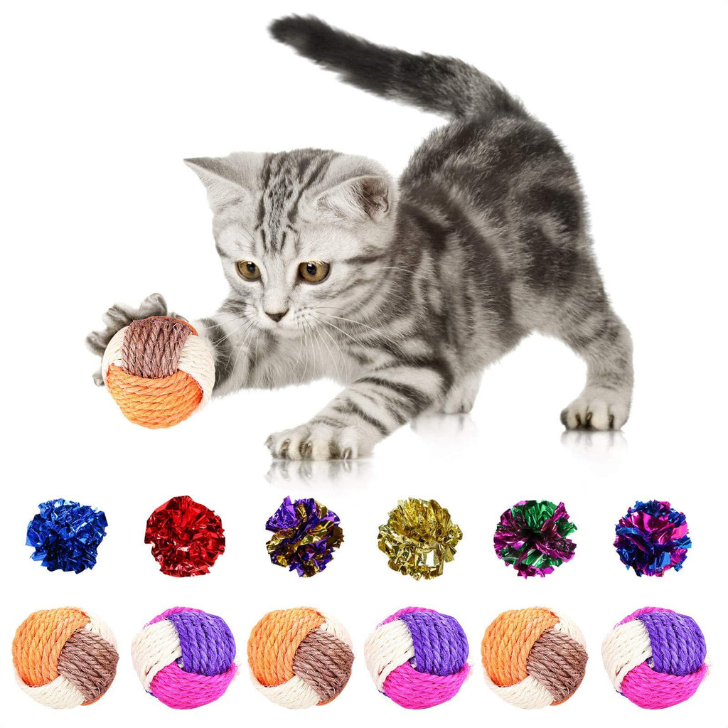 MOSNOW Cat Sisal Ball,Crinkle Cat Balls,6 Pcs Sisal Balls&6 Pcs Crinkle Balls for Cat,Interactive Chew Eco-Friendly Toys for Cats Kitten Training Playing(Random Color) - PawsPlanet Australia