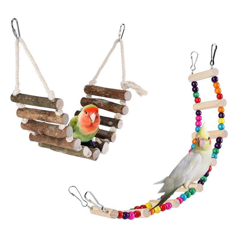 Filhome 2 Pck Bird Parrot Ladder Bridge, Swing Chewing Bird Toys Cage Accessories for Small Parakeets Cockatiels, Conures, Macaws, Finches - PawsPlanet Australia