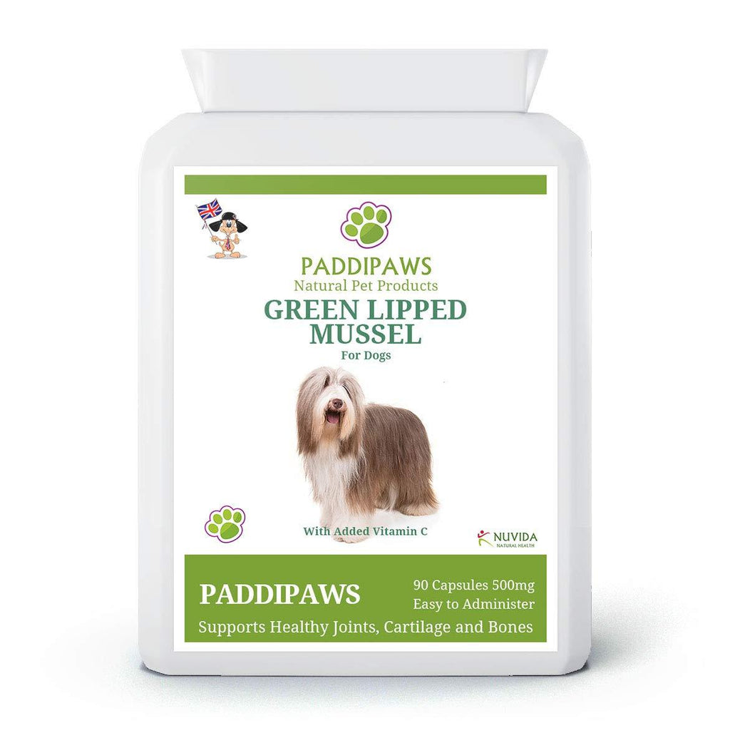 PADDIPAWS High Strength Green Lipped Mussel for dogs with added Vitamin C - Sustainably farmed - 90 Green Lipped Mussel Powder Capsules - Easy to Administer - Twist and Sprinkle - PawsPlanet Australia