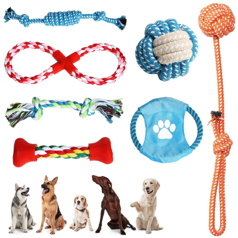 VECELA Puppy Rope Dog Toy ,7PCS Dog Rope Toy Set Dog Chew Toys Knotted Rope Dog Toy Teething Training Ball Rope and Chew Toys for Small and Medium Dog 7-teiliges Set-A - PawsPlanet Australia