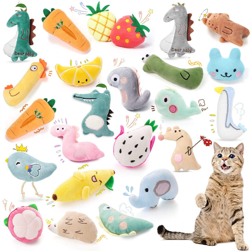 24 Pieces Catnip Toys Interactive Plush Cat Toy Cute Catnip Kitten Toys Fruits and Animals Styles Cat Soft Entertaining Toys for Cat Kitten Playing Chewing Biting Teeth Cleaning - PawsPlanet Australia