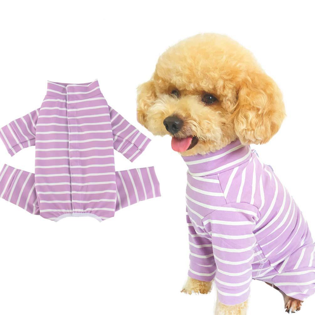 Due Felice Dog Professional Surgical Recovery Suit for Abdominal Wounds Skin Diseases, After Surgery Wear, E-Collar Alternative for Puppy, Home Indoor Pets Clothing Black Plaid/L L Purple Stripe-1 - PawsPlanet Australia