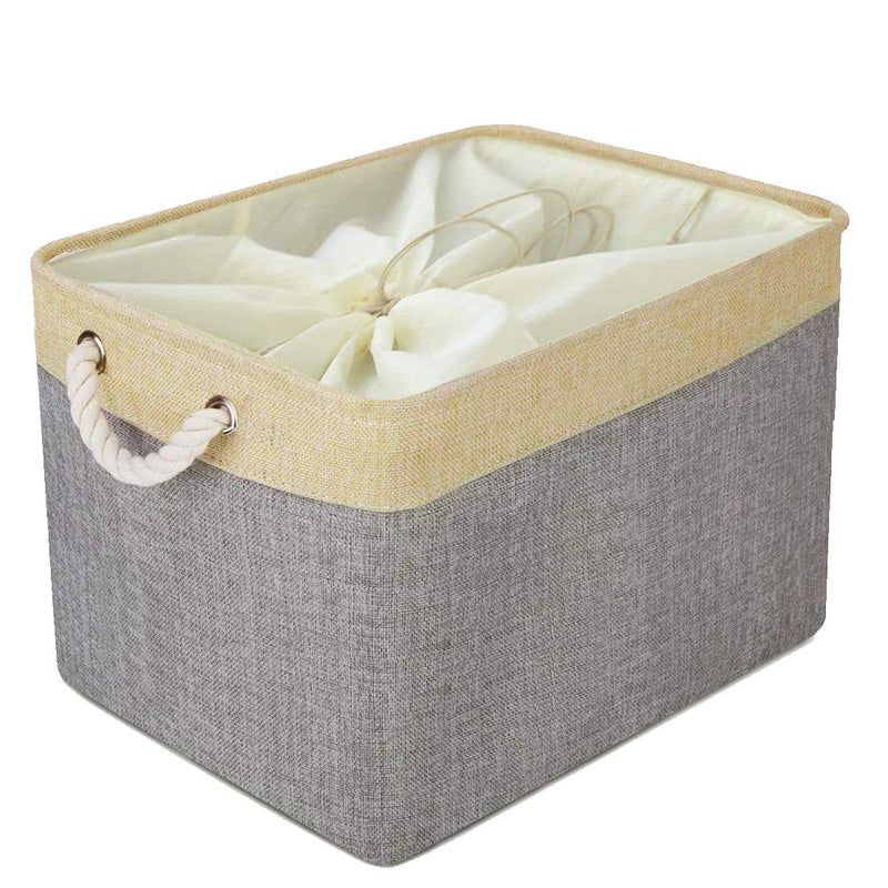 ECOSCO Pet Toy and Accessory Storage Bin, Basket Chest Organizer with Handles and Drawstring Closure for Organizing Pet Cat Toys,Dog Chew Toys (Gray&beige-16x12x12 in) Gray&beige-16x12x12 in - PawsPlanet Australia