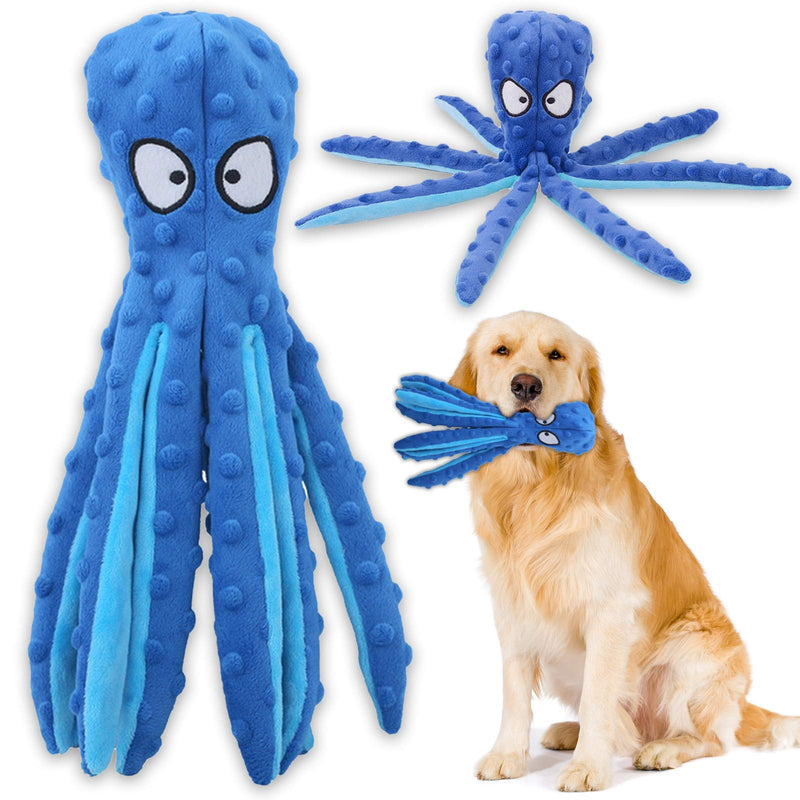 Squeaky Dog Interactive Play Toy,No Stuffing Octopus Dog Chew Toy with Crinkle Paper for Medium and Large Dog Playing (Blue) Blue - PawsPlanet Australia