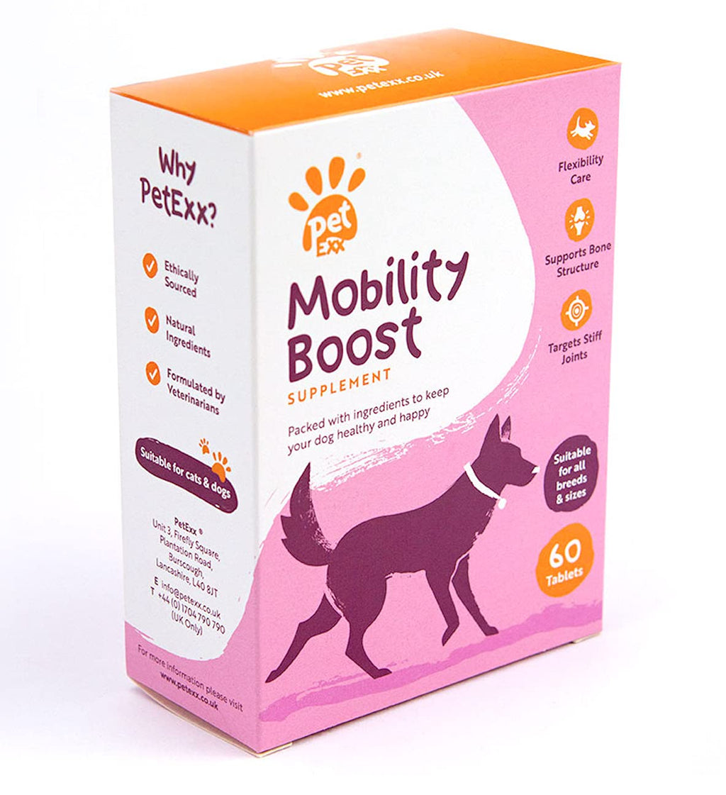 PetExx - Mobility Boost, High Strength Senior Dog Support, Advanced Pet Joint Vitamins for Cats and Dogs, With Turmeric, Glucosamine and Omega-3, 60 Tablets - PawsPlanet Australia