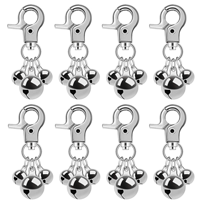 alful Pet Collar Bell, 8 Pcs Dog Cat Loud Charm Triple Bells with Key Ring for Potty Training, Decoration silver - PawsPlanet Australia