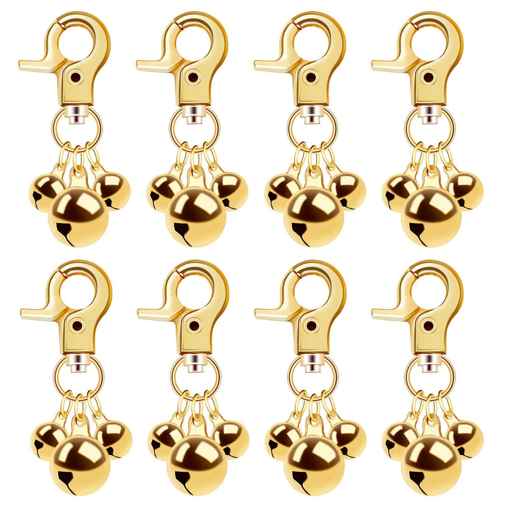 alful Pet Collar Bell, 8 Pcs Dog Cat Loud Charm Triple Bells with Key Ring for Potty Training, Decoration gold - PawsPlanet Australia