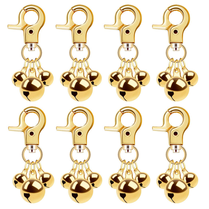 alful Pet Collar Bell, 8 Pcs Dog Cat Loud Charm Triple Bells with Key Ring for Potty Training, Decoration gold - PawsPlanet Australia