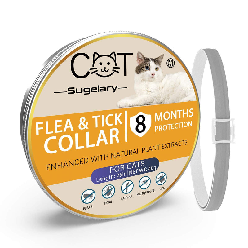Sugelary Flea and Tick Collar for Cats, 8 Months Protection Adjustable Waterproof Cat Flea Collar Flea Collar Cats Enhanced with Natural Essential Oils Flea Treatment Collar for Cats 1 Pack (1) - PawsPlanet Australia