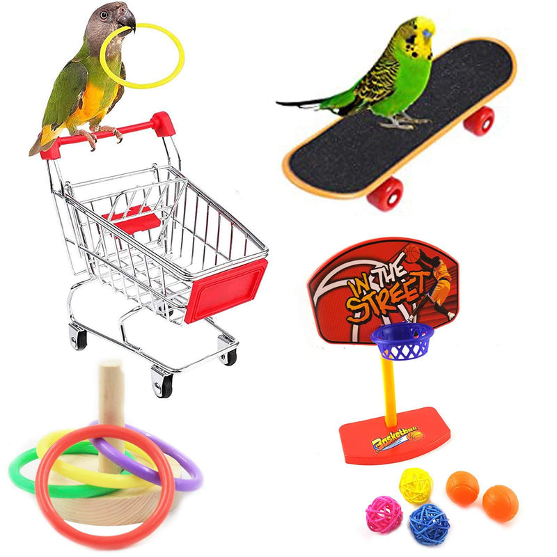 Parrot Toys Set, Bird Educational Training Toy, Parrots Training Toys and Accessories Including Shopping Cart Basketball Stacking Toy Skateboard, Bird Toys for Budgies Cockatiel Parrots Parakeets - PawsPlanet Australia