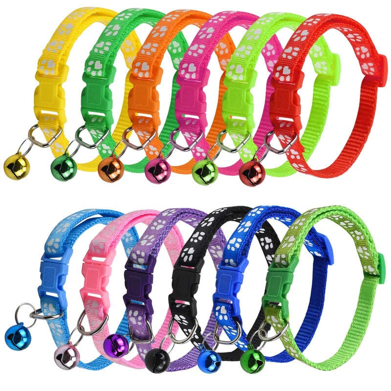12 Pcs Cat Collars with Buckle Samll Dog Collars with Bells Durable Plastic Buckle Soft Adjustable Pet Collars for Cats Kitten size19-32cm Multi-Colour - PawsPlanet Australia