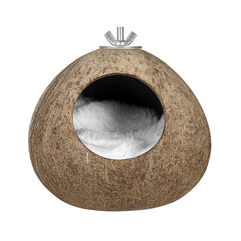 POPETPOP Natural Coconut Shell Bird House Small Animal Hideout Hut Sleeping Breeding Nest for Dwarf Hamster Parakeet Budgie Bird Cage Toy - PawsPlanet Australia