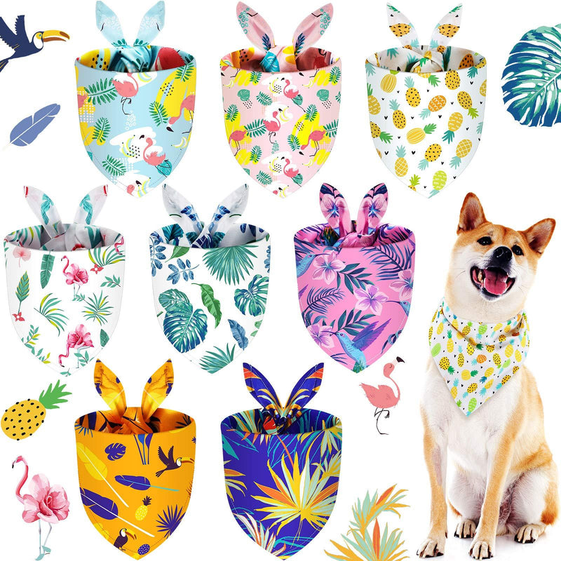 8 Pieces Pet Bandanas Dog Triangle Summer Bandana Hawaiian Dog Scarf Pet Triangle Bibs Adjustable Rainforest Fruit Flamingo Style Bandana for Small Large Dogs (M) M - PawsPlanet Australia