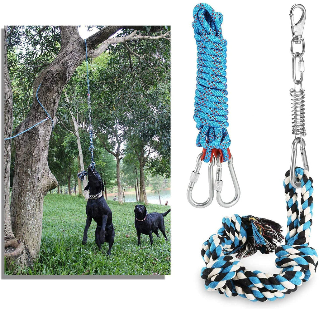 SAINUOD Spring Pole Dog Rope Toys, Strong Dog Rope Toy with a Big Spring Pole Kit and a 16ft Rope for Dogs Outdoor Hanging Exercise Rope Pull & Tug of War Toy - PawsPlanet Australia