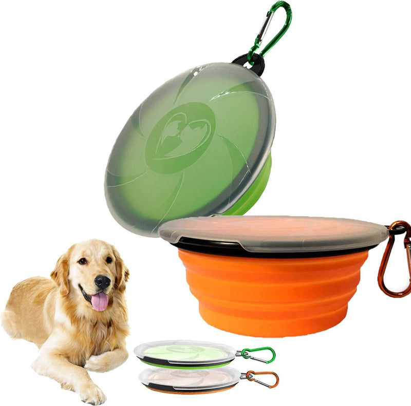 YFSEOS 2 Collapsible Dog Bowls, Silicone Feeding Watering Bowls with Lid & Carabiner for Dogs Cats, Portable Collapsible Water Feeder Food Bowl for Walking Traveling Home Use (1000ML) 1000ML - PawsPlanet Australia