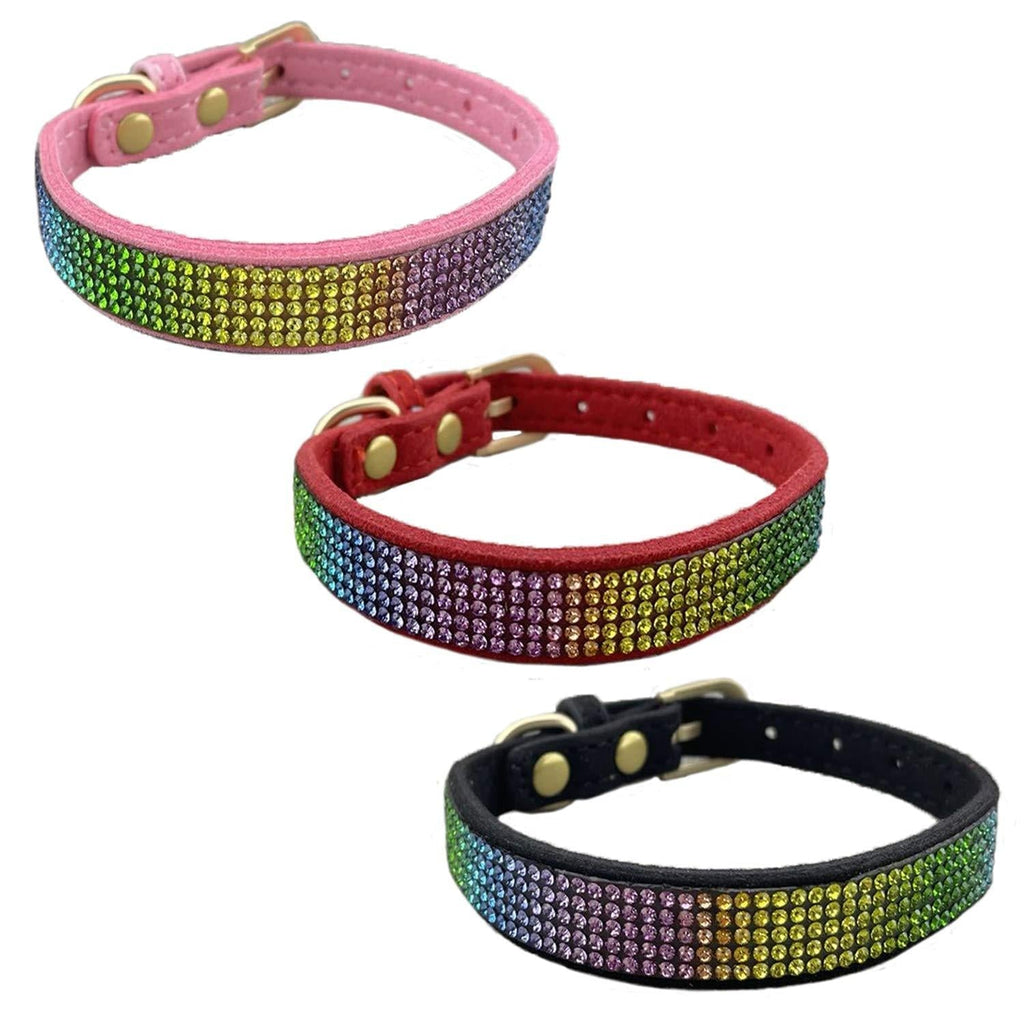 Newtensina 3 Pieces Colorful Diamante Dog Collar Rainbow Colored Puppy Collar for Small Dogs - PinkBlackRed - XXS - PawsPlanet Australia