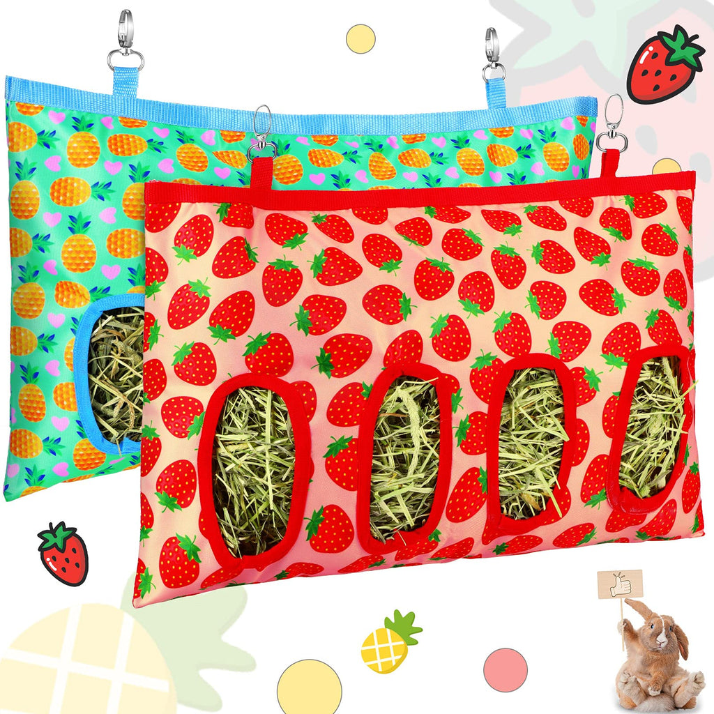 2 Pieces Rabbit Hay Bag Small Animals Hay Feeder Bag Hanging Feeding Storage Guinea Pig Hanging Feeder Sack with 4 Holes for Small Pets Rabbit Bunny Hamster Guinea Pig (Pineapple, Strawberry) Pineapple, Strawberry - PawsPlanet Australia