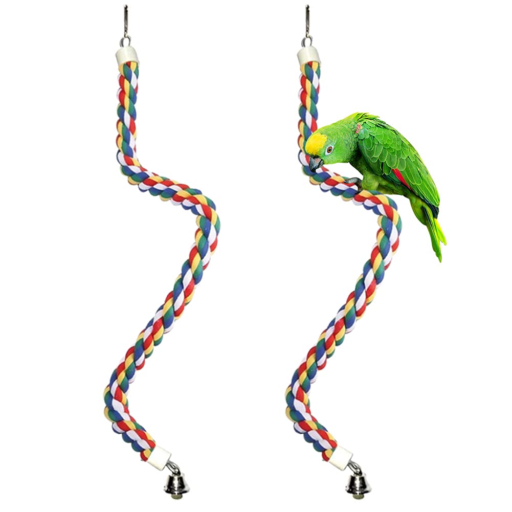 NALCY Bird Rope Bungee, 2 Pcs Bird Rope, Bird Cotton Rope, Colorful Bird Rope Relaxing Balancing Coordinating Agility Bird Rope for Small Parakeets Cockatiels, Macaws, Lovebirds, Finches, 50 cm - PawsPlanet Australia