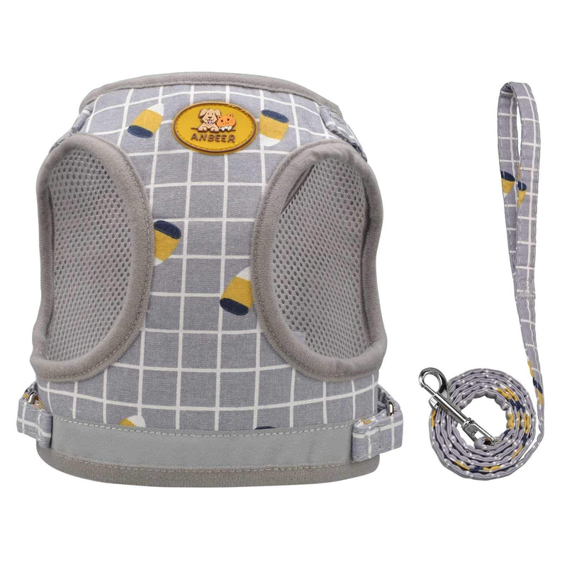 Anbeer Dog Harness and 1.2m Lead, Adjustable Soft Padded Pet Vest with Reflective Band for Small and Medium Dogs (M, Grey) M (Neck 25-29cm, Chest 33-38cm) - PawsPlanet Australia