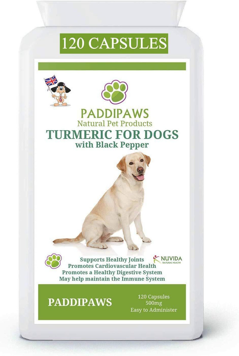 PADDIPAWS Turmeric for Dogs with Back Pepper Extract - High Strength Hip and Joint Supplement for Dogs - 120 Twist and Sprinkle Capsules - A Healthy Dog is a Happy Dog - PawsPlanet Australia