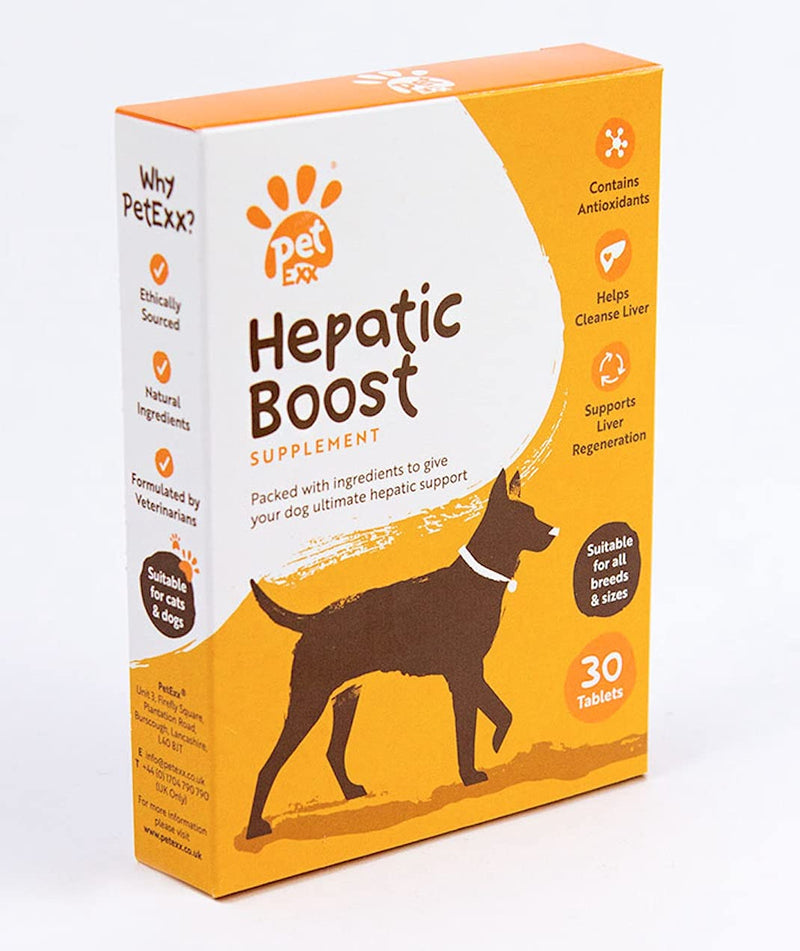 PetExx Hepatic Boost 30 tablets - SAMe & Silybin (Milk Thistle) supplement formulated by vets to aid liver health in pets - manufactured in UK - PawsPlanet Australia