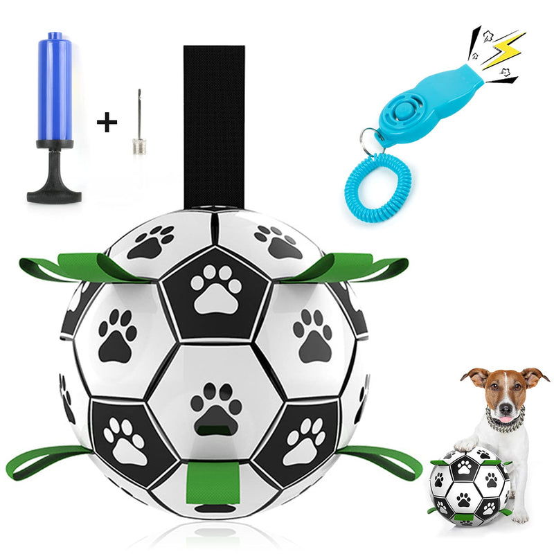WeChip dog Toys,Interactive Dog Football Toys with Grab Tabs for Fetch & Tug Games.Durable Dog Ball Toy for Water,Garden & Outdoors(Dog football + inflatable tube + training whistle with clicker). - PawsPlanet Australia