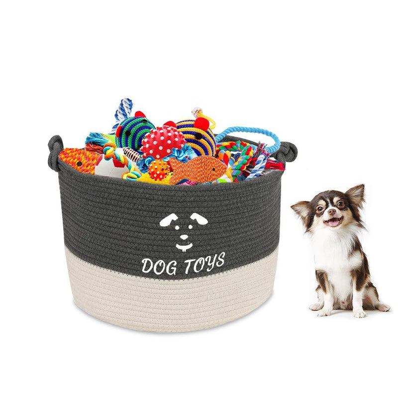 YANGDD Dog Toys Storage Bins, Pet Toy and Accessory Storage Box, Dog Toys and Food Organizing Basket, Dog Toys Box for Organizing Pet Toys, Blankets and Dog Stuff-Dark Gray & White(40 * 27cm) 40*27cm Dark Gray & White - PawsPlanet Australia