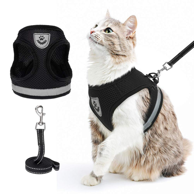 Escape Proof Cat Harness and Leash - Adjustable Reflective Vest Harness and Leash for Walking - Breathable Mesh and Reflection Strap - for Cats and Puppy Small Black - PawsPlanet Australia