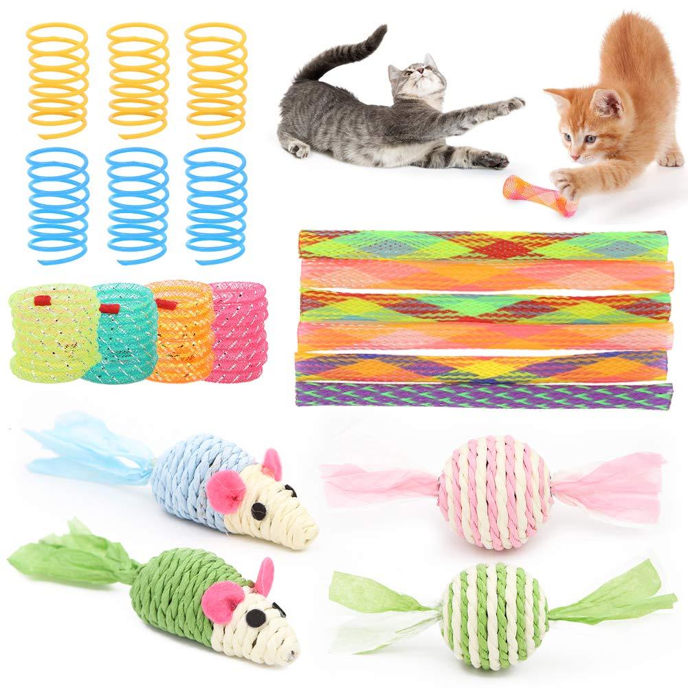 Geluode 20 PCS Interactive Cat Toys,Spring Games Stick Toy Telescopic Cat Tube Spring Cat Mouse Balls Toys For Indoor Cats - PawsPlanet Australia