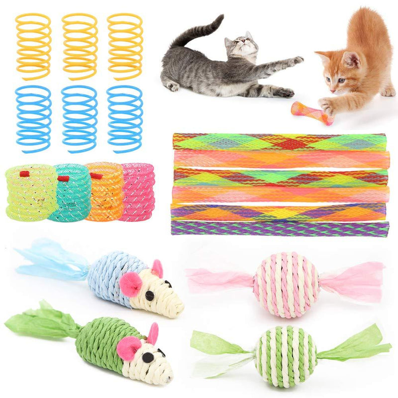 Geluode 20 PCS Interactive Cat Toys,Spring Games Stick Toy Telescopic Cat Tube Spring Cat Mouse Balls Toys For Indoor Cats - PawsPlanet Australia