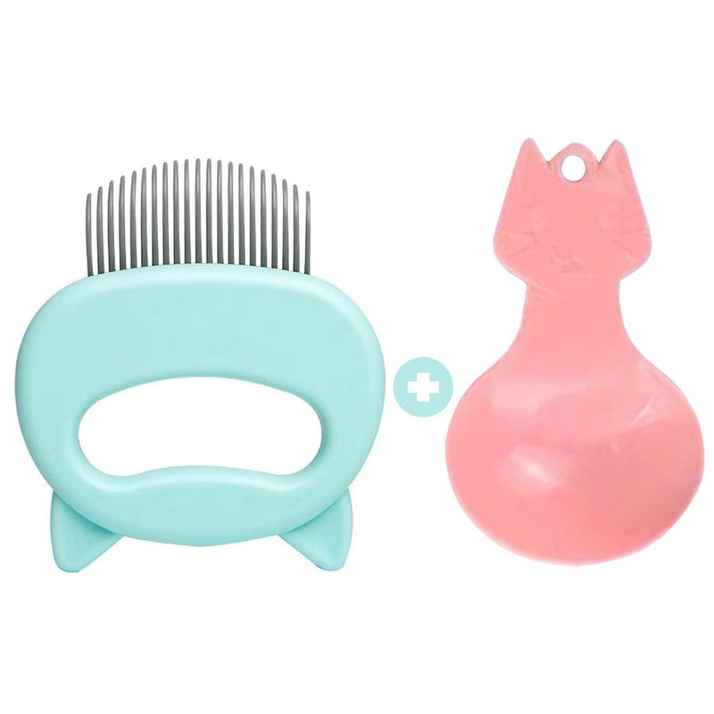 Pet Massage Comb, Cat Brush Pet Cat Dog Shell Comb Relaxing Cat Comb Grooming Hair Removal Shedding Cleaning Brush （Random colour）-1pcs Pet Comb+1Pcs Cat Food Scoop - PawsPlanet Australia