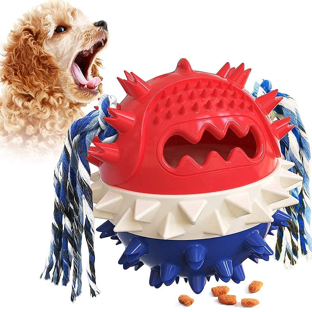 Dog Toy Ball, Bite Resistant Chew Toys for Dogs Puppy Cat, Food Dispensing Ball, Treat Ball Toy, Durable and Multifunctional Molar Toy Tooth Cleaning Ball (Blue) Blue - PawsPlanet Australia