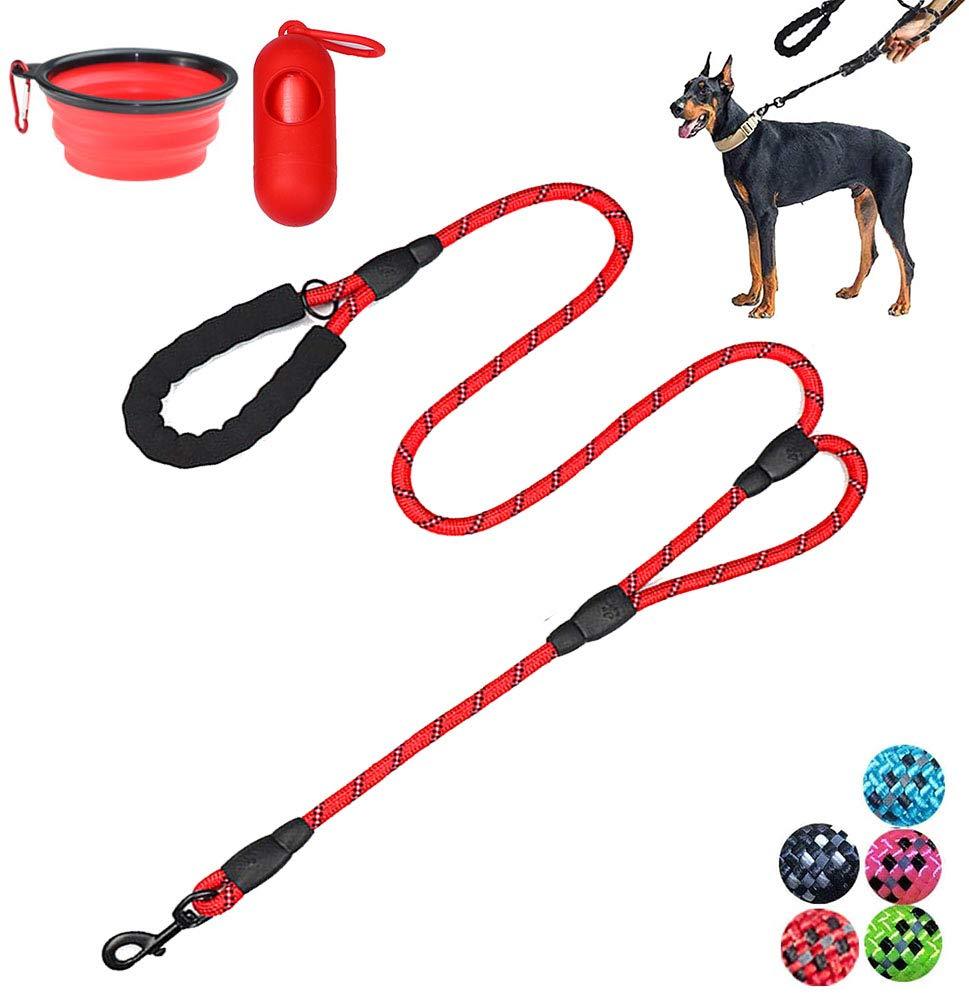 Moonpet Dog lead - 6 FT Heavy Duty Double Handle Reflective Dog lead with Comfortable Padded - Rope Dog lead for Medium Large Dogs-Red Red - PawsPlanet Australia