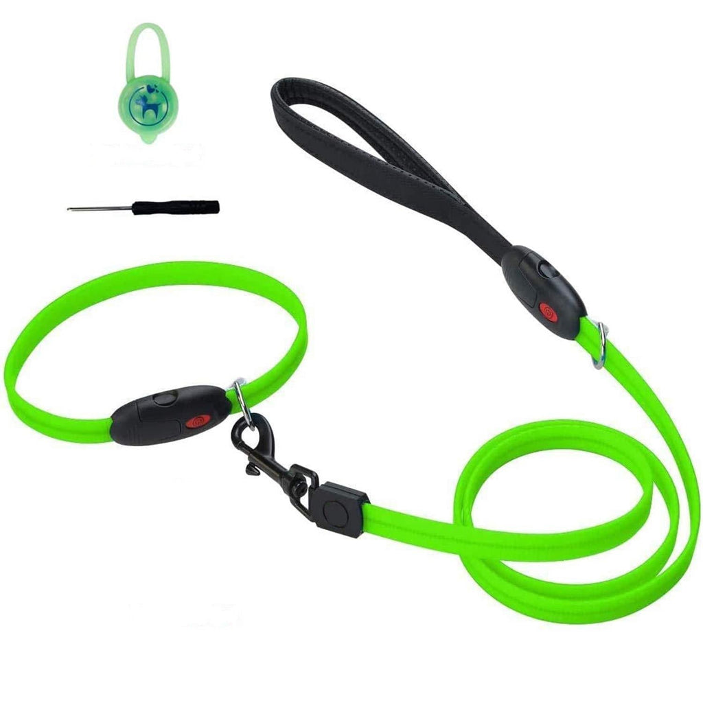LED Pet Traction Set,LNIDEAS Led Flashing Dog Leash and Collar Set light,Ultra-Bright USB Rechargeable Glowing Pet Collars, Cut To Fit Any Size, light up Waterproof 4.3ft Dog Lead +LED Collar(Green) Green - PawsPlanet Australia