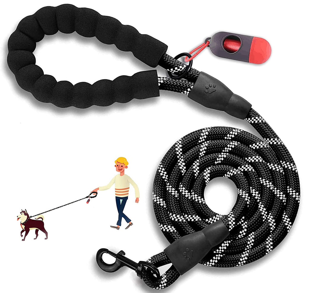 Kelivi Rope Dog Lead, 5 FT Dog Leads Strong, Comfortable Foam Padded Handle Rope Twist Lead Leash with Highly Reflective Threads with Bonus Dog Waste Bag Dispenser Suitable for Training Walking Dogs - PawsPlanet Australia