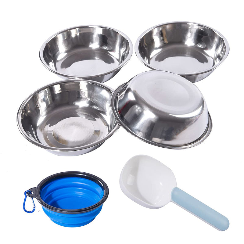 4 Pcs Stainless Steel Dog and Cat Food Dish/Bowls, Shallow Cat Dish, Extra Replacement Bowl -Metal Food and Water Dish, for Small Dogs and Cats,12oz - PawsPlanet Australia