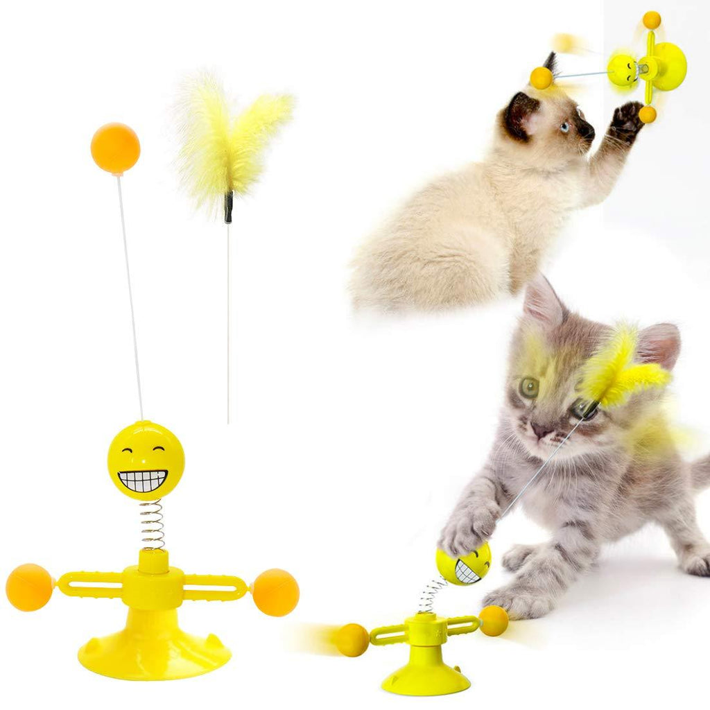 YUESEN Interactive Cat Toy Cat Toy Cat Feather Toy Tease Cat Toy Windmill Cat Toy Rotary Disc Toy for Cats with Suction Cup Feather/ball for Cats to Play, Bite, Chew and Kick (yellow - PawsPlanet Australia