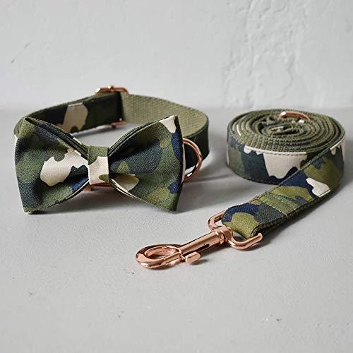 Stylish Handmade Camouflage Bow Collar & Lead Set - Dog Bowtie Collar and Lead - Detachable Bow Tie with Elastic Straps - Adjustable Collars for Dogs and Cats (Large) Large - PawsPlanet Australia