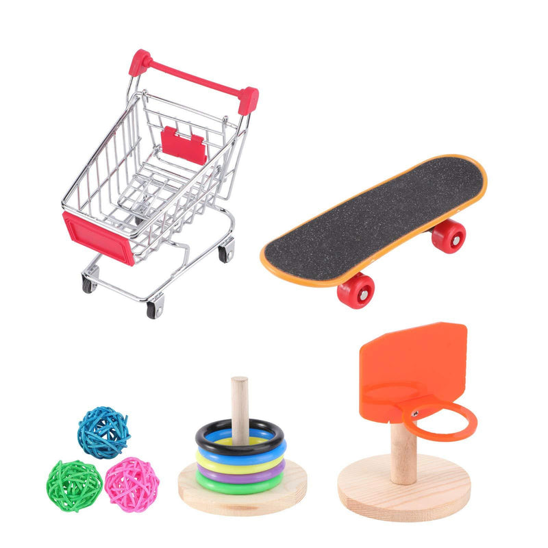 Balacoo Parrot Toys 5Pack, Mini Shopping Cart, Training Rings, Skateboard, Basketball Hoop and Ball- Playing Standing Training Parrot Toys to Keep Healthy for Budgie Parakeet Cockatiel Conure Lovebird - PawsPlanet Australia