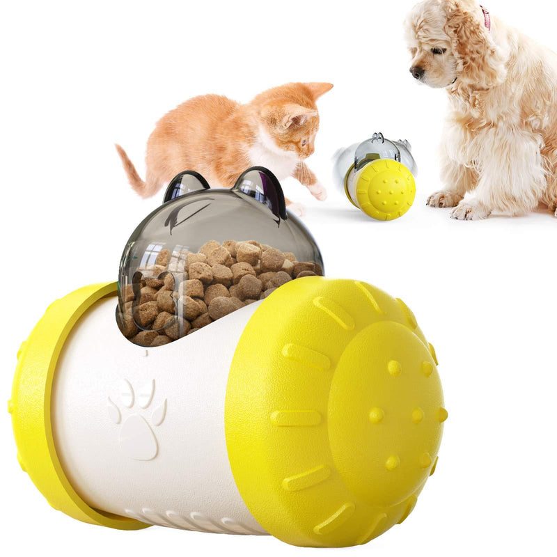 FOUNDOVE Puppy Puzzle Toys, Puppy Treat Dispenser Slow Feeder Bowl Dog Toy Tumbler-self-Weight Balance Design Dog Brain Games Feeder with Non-Slip (Yellow and white) - PawsPlanet Australia