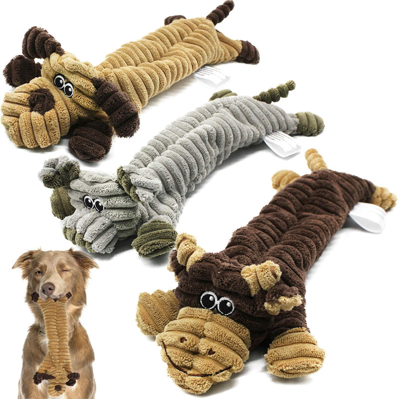 Squeaky Plush Dog Toys, 3 Pack Set Durable No Stuffing Plush Dog Toys, Interactive Dog Toys for Training, Cuddly Soft Chew Bundle as Dog Chew Toys, Non-Toxic Dog Toys for Puppy Small Medium Dogs Pig, Cow, Dog - PawsPlanet Australia