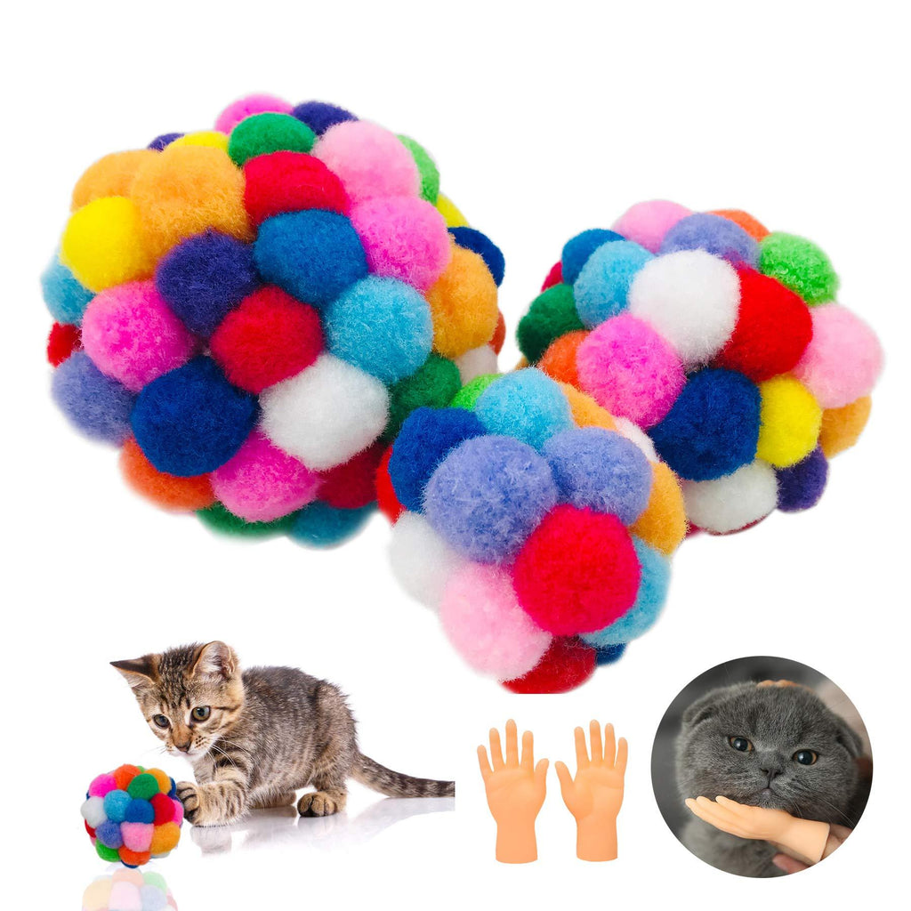 JpGdn 3Pcs Cat Toy Balls Kitten Pompon Ball with Bells Soft Wool Felt Ball Colorful Interactive Playing Chewing Training Teaser Toy - PawsPlanet Australia