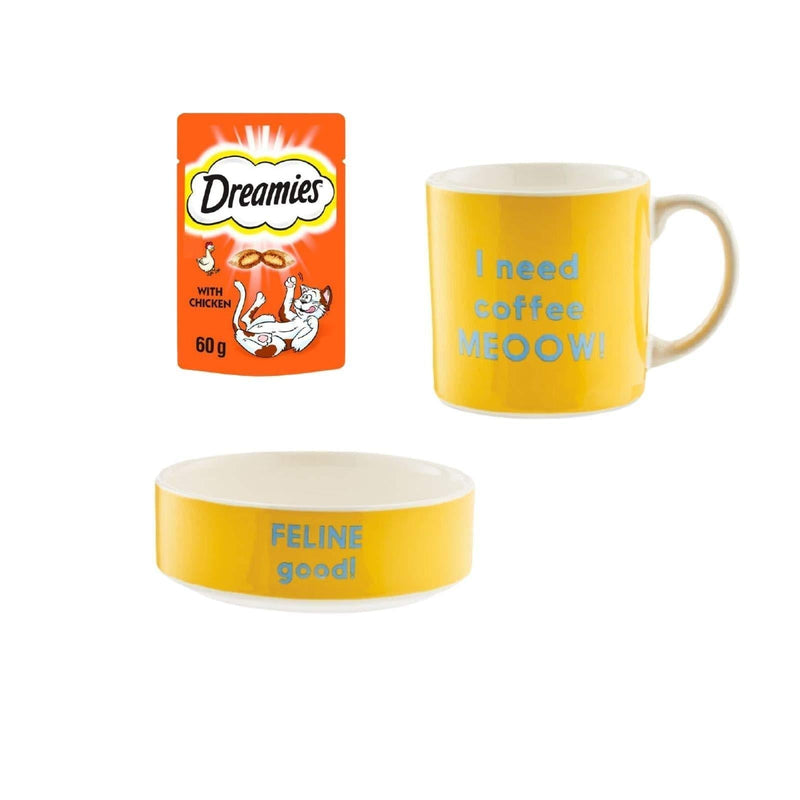 Cat Lover Gift Bundle Cat Bowl with Tea /Coffee Mug Set with Dreamies Cat Treats | Funny Gifts for Cat Lovers - PawsPlanet Australia