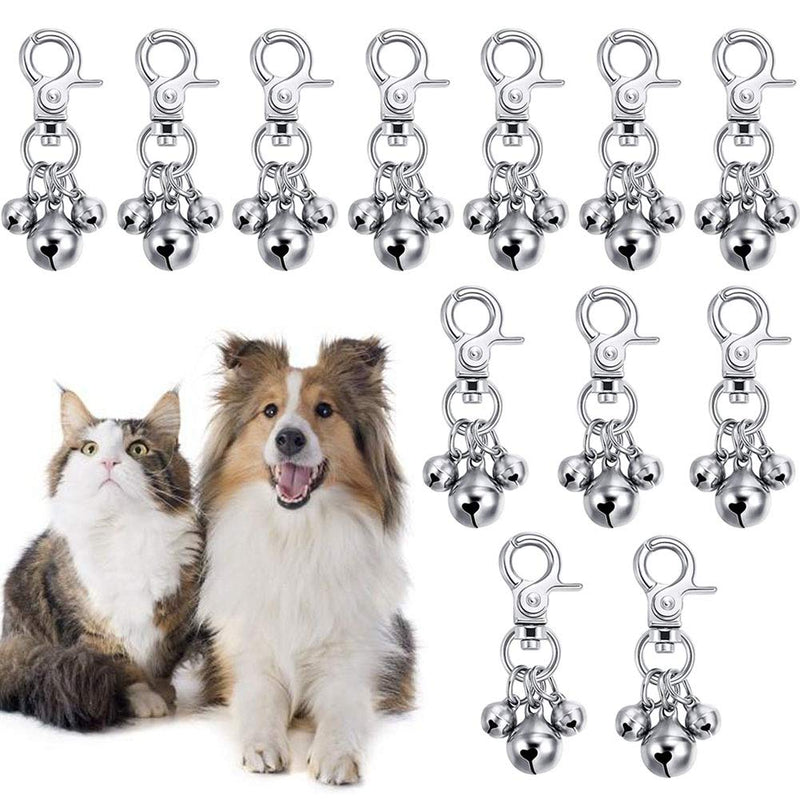 YUIP 12 Pieces Pet Bells for Collars Loud Dog Bells Key Rings Dog Bell Collar Charm Dog Triple Bell Pendant for Dog Cat Necklace Collar Decoration and Training (Silver) - PawsPlanet Australia