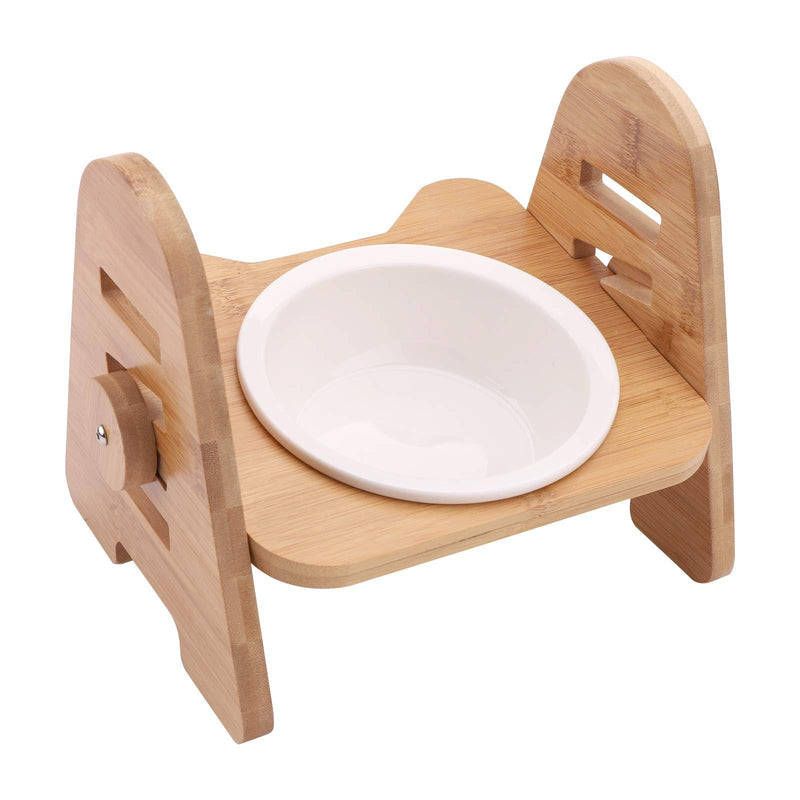 Cat Bowls,Raised Pet Bowl for Cats and Small Dogs White Ceramic Cat Bowl with Wood Stand Elevated Adjustable Height Raised Bamboo Dog Pet Feeding Station Stand Pet Food Water Bowl for Cats and Dogs - PawsPlanet Australia