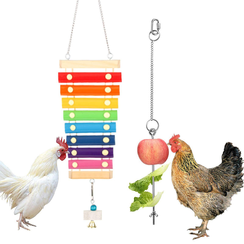 Chicken Toy,Chicken Xylophone Toy and Parrot Skewer Hen Musical Toy Hanging Chicken Pecking Toys Parrot Skewer Bird Food Holder Chicken Coop Pecking Toy with 8 Metal Keys and Grinding Stone for Chick - PawsPlanet Australia