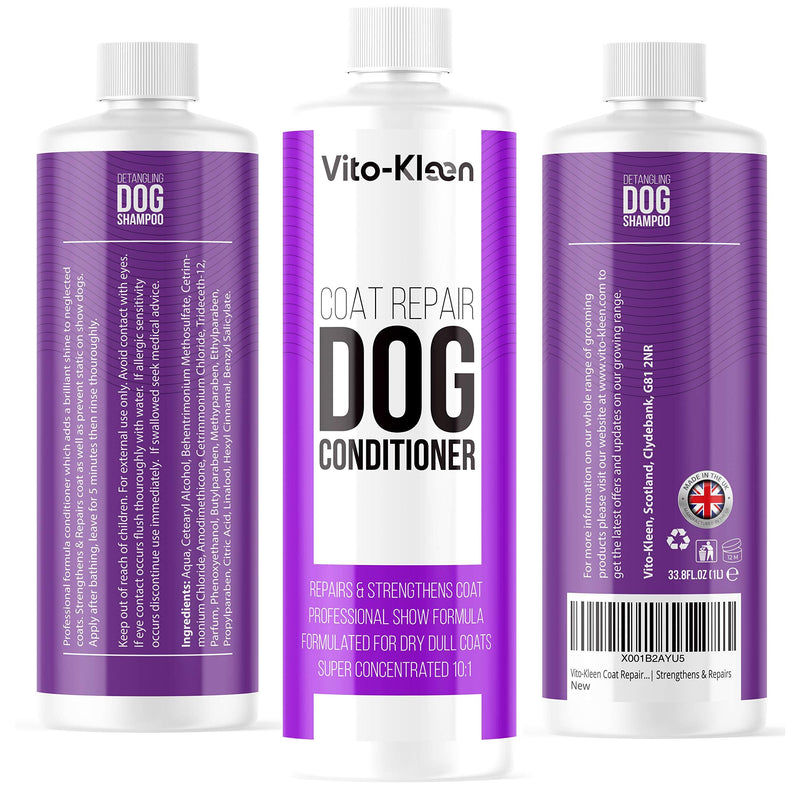 Dog Coat Repair Conditioner | 1 LITRE | Professional Grooming Grade | Highly Concentrated Coat Repair Formula | Strengthens & Repairs, Silk Gloss Shine | Skin Conditioning & Anti Static Agents - PawsPlanet Australia