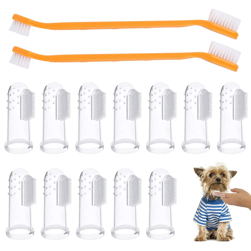 TGFIX Dog Toothbrush (14 Pack) with 12 Silicone Finger Toothbrush and 2pcs 17CM Double-Ended Toothbrushes Cleaning Tooth Addition Bad Breath Pet Toothbrush - PawsPlanet Australia