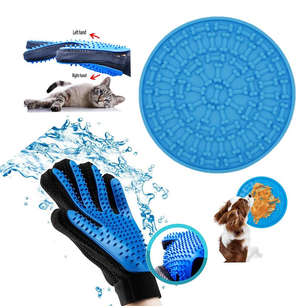 Dog Lick Mat Pet Grooming Glove Set Cat Hair Remover, Durable Silicone Distraction Device with Strong Suction Dog Peanut Butter Slow Feeder Lick Pad for Dog Bathing Grooming and Training - PawsPlanet Australia