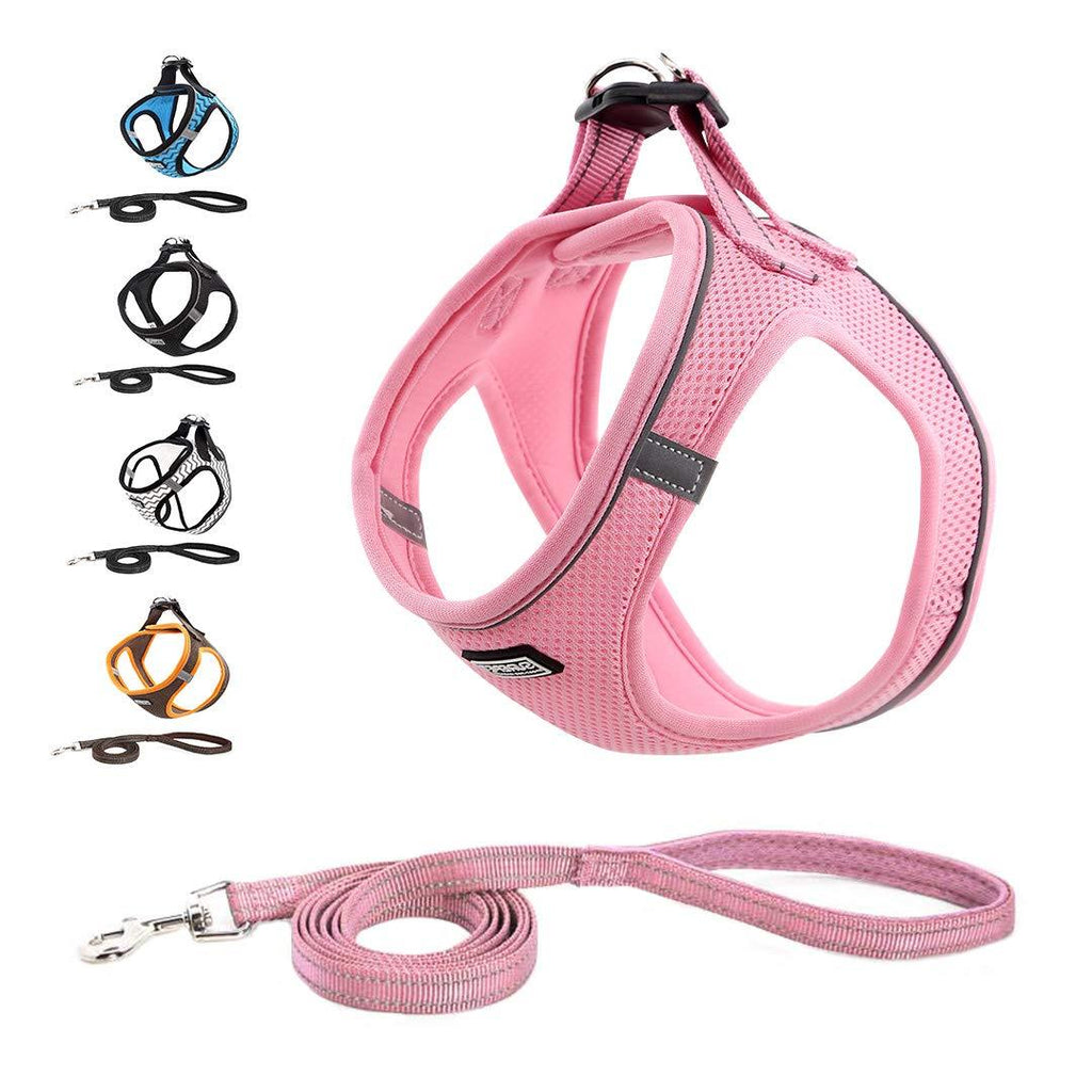 Suredoo Pet Reflective Soft Mesh Dog Harness and Leash Set, No Pull Breathable Padded Step in Vest Harness Leash Set, Comfort Training Walking for Small Dogs Cats Puppies (S, Pink) S (Chest 29-32cm) - PawsPlanet Australia